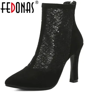 

FEDONAS Sexy Suede Leather Woman Shoes Sequins Classic High Heels Pumps Spring Summer Back Zipper Shoes Party Newest Shoes Woman