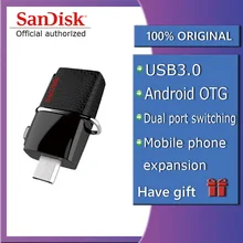SanDisk Ultra Dual SDDD2 OTG USB флэш-накопитель 64 ГБ 32 ГБ 16 ГБ 130 м/с флеш-накопители 3,0 флешки 128 Гб Поддержка 0fficial проверка