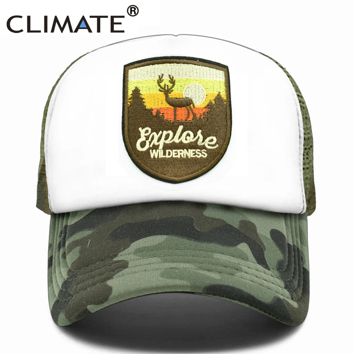 Climate Explore Trucker Cap Wilderness Wildlife Camouflage Cap Per Esplorazione All'Aperto Berretto Da Baseball Summer Cool Mesh Caps