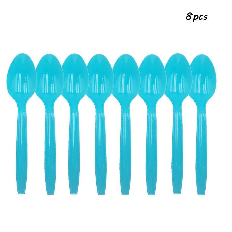 Plastic Spoon 8pcs Joriwoo Свадебные одноразовые вечерние столовые приборы бумажные соломинки тарелки чашки с днем рождения украшения для взрослых ребенок душ мальчик девочка - Цвет: Plastic Spoon 8pcs
