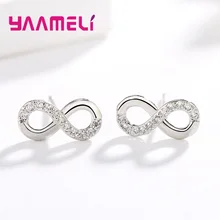 Настоящее чистое 925 пробы серебро Бесконечность любовь серьги с бантами для свадьбы помолвки AAA+ CZ Кристалл Модные женские аксессуары