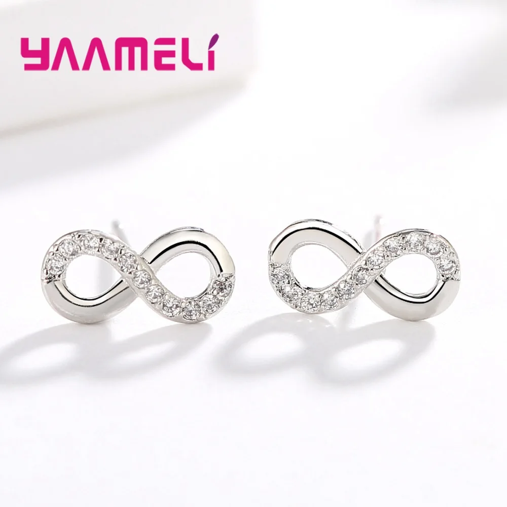 

Real Pure 925 Sterling Silver Infinity Love Bowknot Earrings for Wedding Engagement AAA+ CZ Crystal Women Fashion Accessory