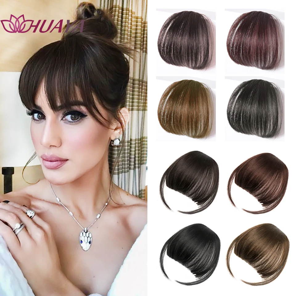 HUAYA mujeres falso flequillo Natural Sintético pelo flequillo postizo Clip de extensión de cabello corto Fringe de Bang