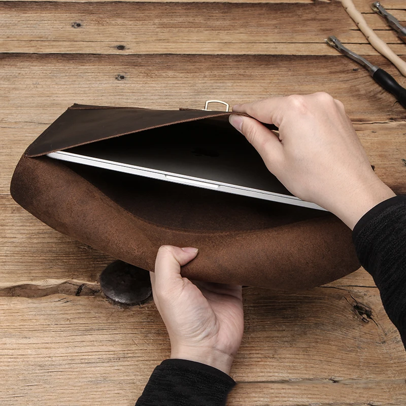 Afligido do Vintage Bolsa para Macbook Case da Luva do Portátil para 13 13.3 para Lenovo Couro Polegada Portátil Notebook Carry ar Pro - Imagem 5