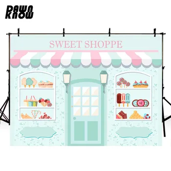 

DAWNKNOW Sweet Shoppe Photography Background Photocall Cartoon Ice Cream House Backdrop Children Photo Studio Customize lv1054