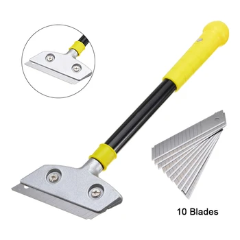 

Long Handle Wallpaper Scraper Class Cleaning Floor Tile Gap Wall Paper Adhesive Stain Shaver With 10Pcs Aluminum Alloy Blades