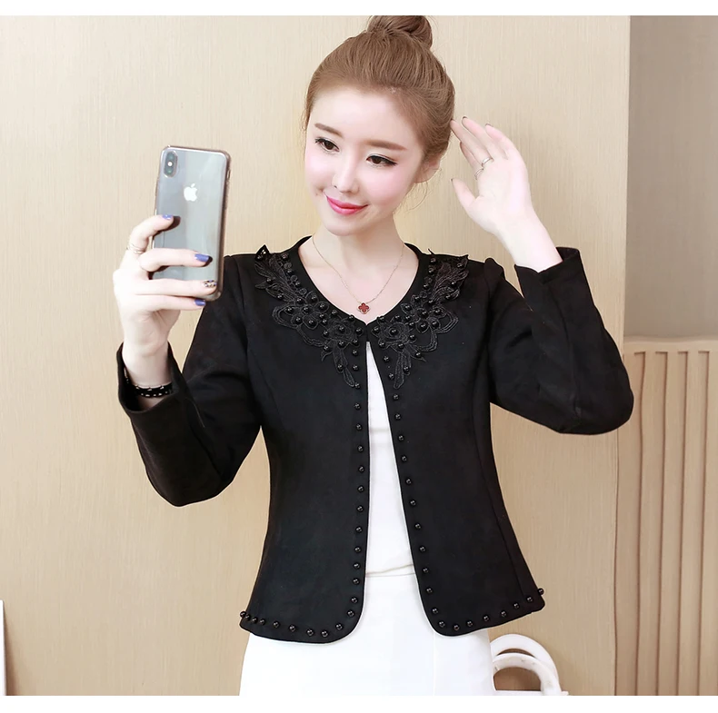 Черная Женская куртка размера плюс 3XL 4XL, женская короткая куртка с длинным рукавом, женские куртки и пальто AE20