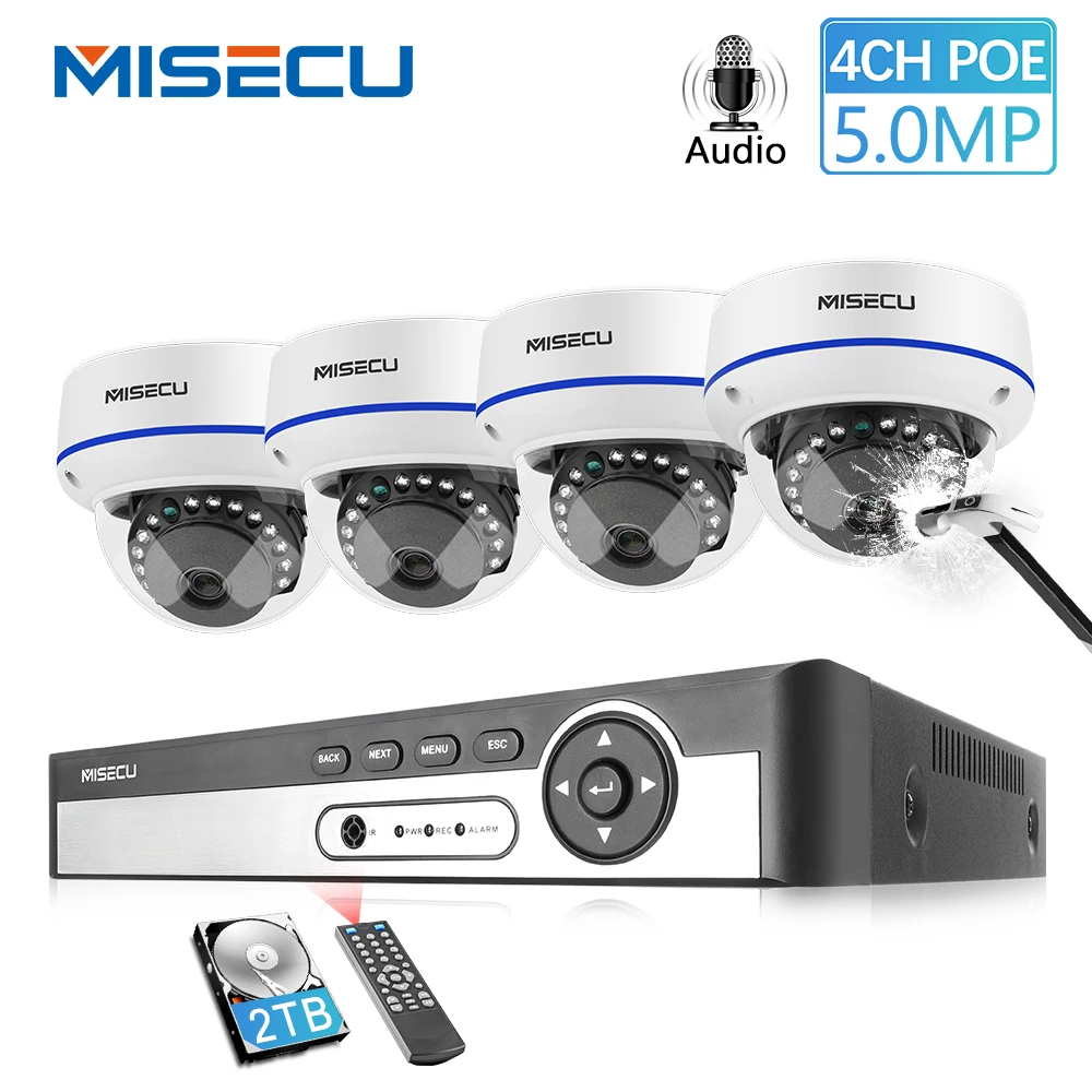 

MISECU 4MP 5MP CCTV Security Camera System 4CH POE NVR With IP Camera Audio Waterproof CCTV Video Surveillance CCTV Kit XMEye