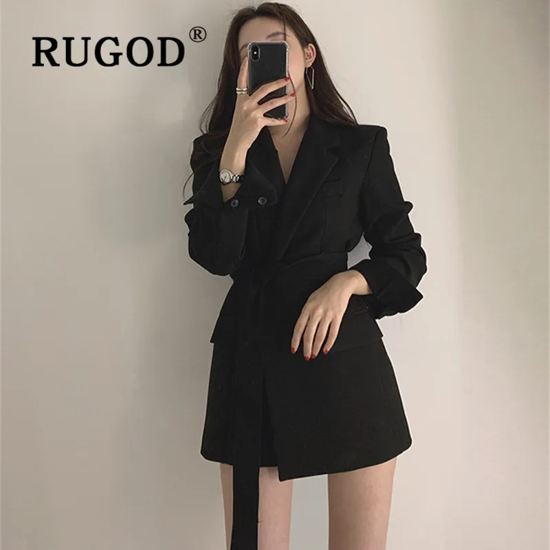 RUGOD/Новинка года; осенние однотонные элегантные женские блейзеры; приталенный пиджак на шнуровке для офиса; модная женская куртка; femme mujer modis