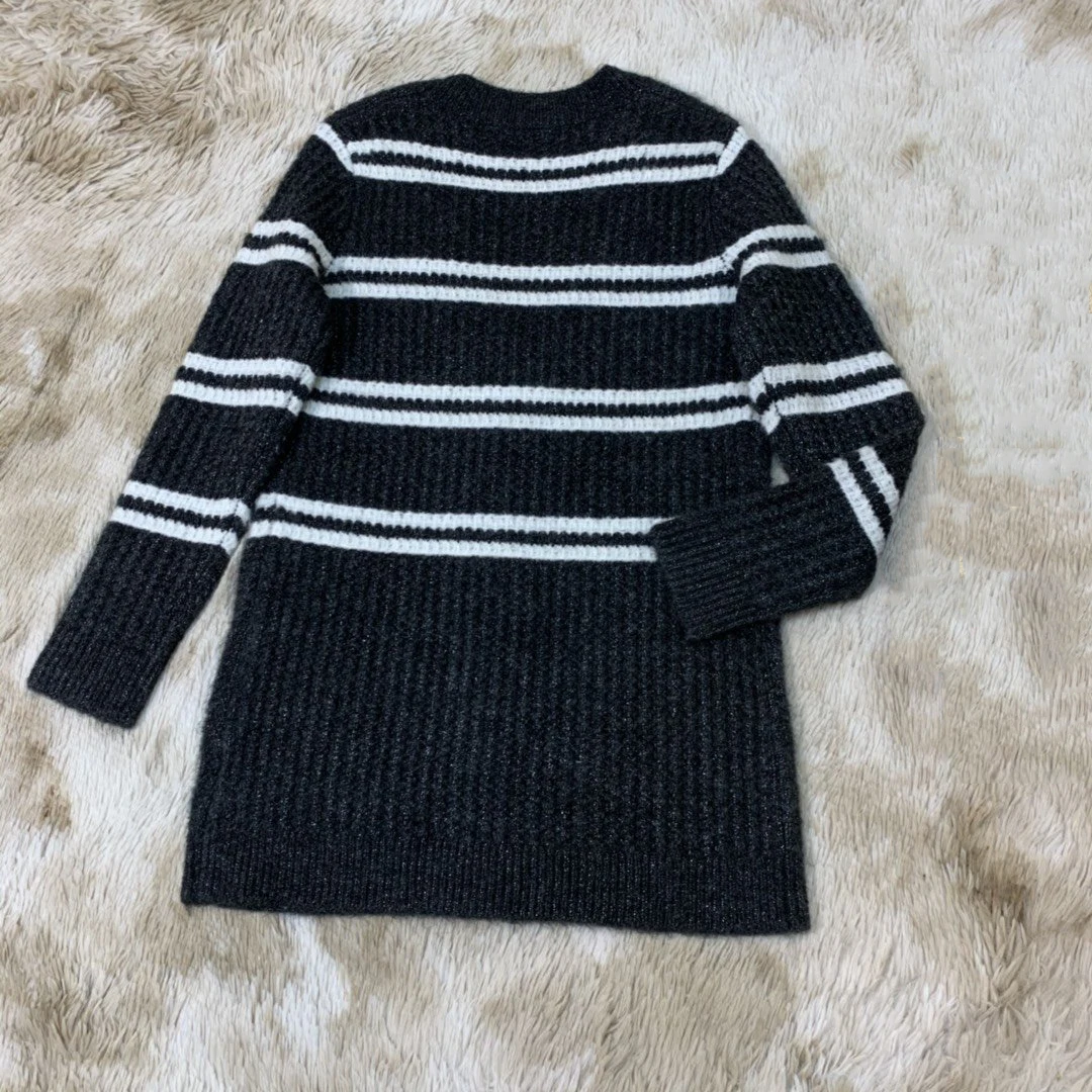 new ladies fashion long-sleeved sexy casual contrast color stripes long knit cardigan 1021