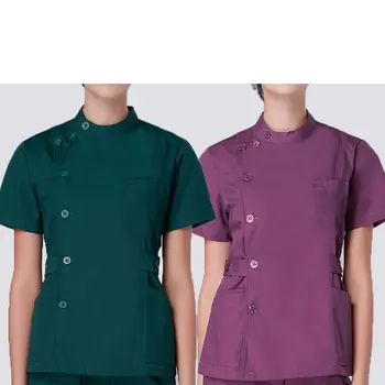

Women's Scrub Sets Medical Uniforms Stand Collar SetsSide Opening with Adjustable Waist Belts