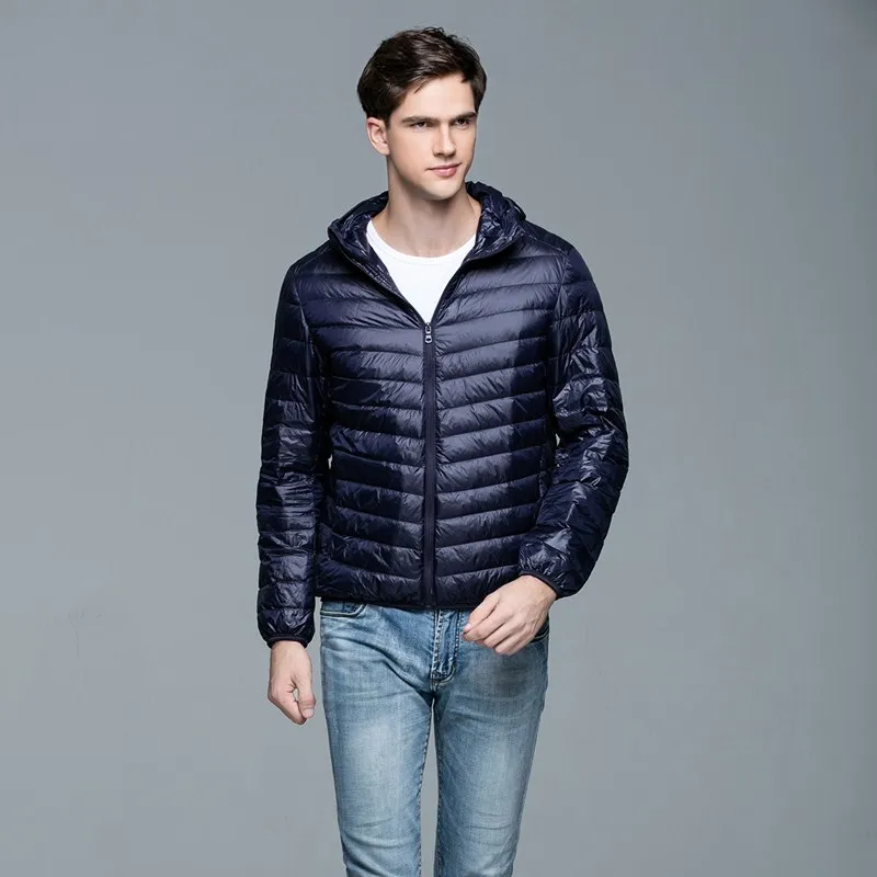 Autumn And Winter The New Super Light Thin Section Men's Down Jacket Brief Paragraph Big Yards Leisure Hooded Down Jacket - Цвет: Тёмно-синий