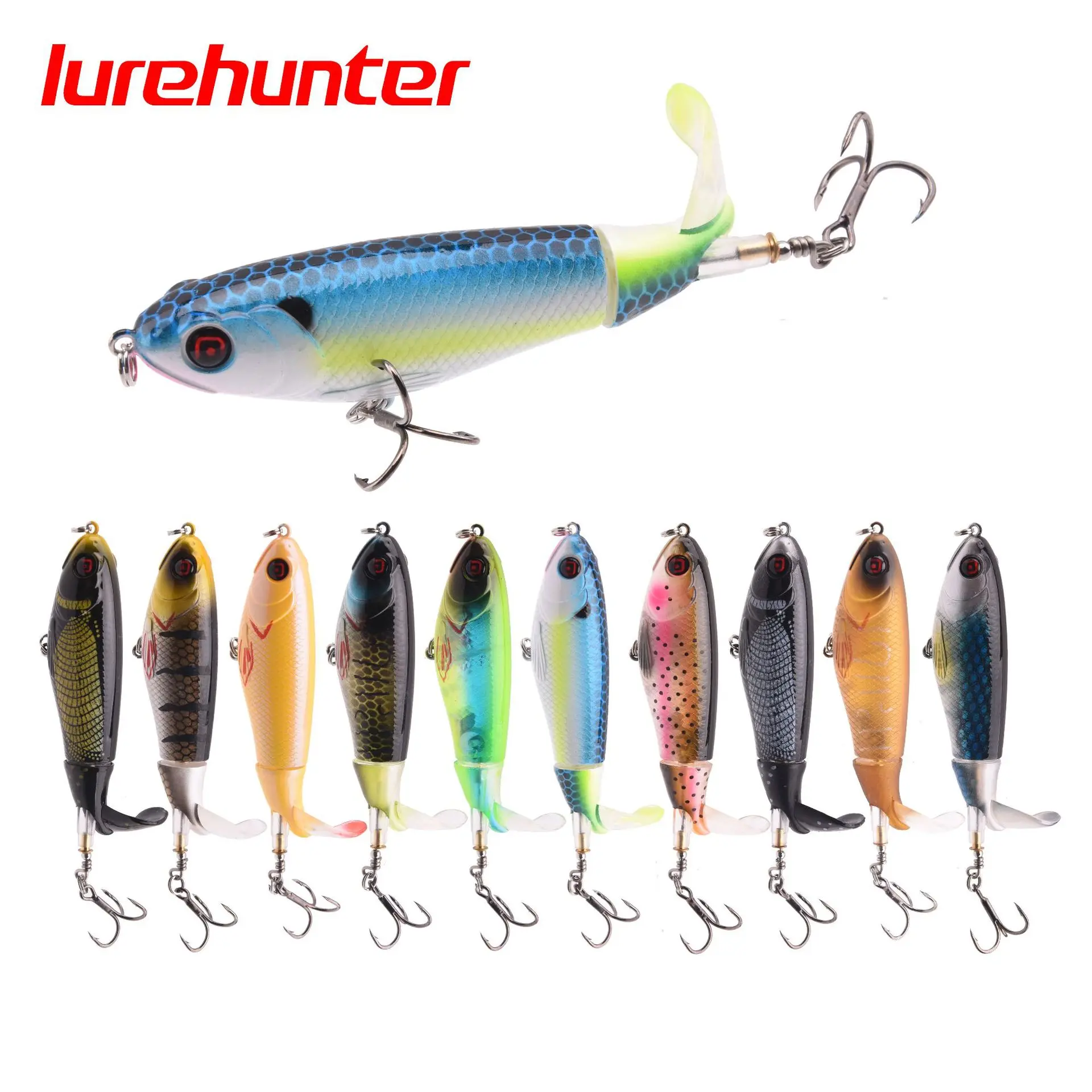 Isca de Pesca Nova Qualidade Whopper Plopper Topwater Flutuante Artificial Duro Popper Isca Suave Rotação Cauda 9cm 17g