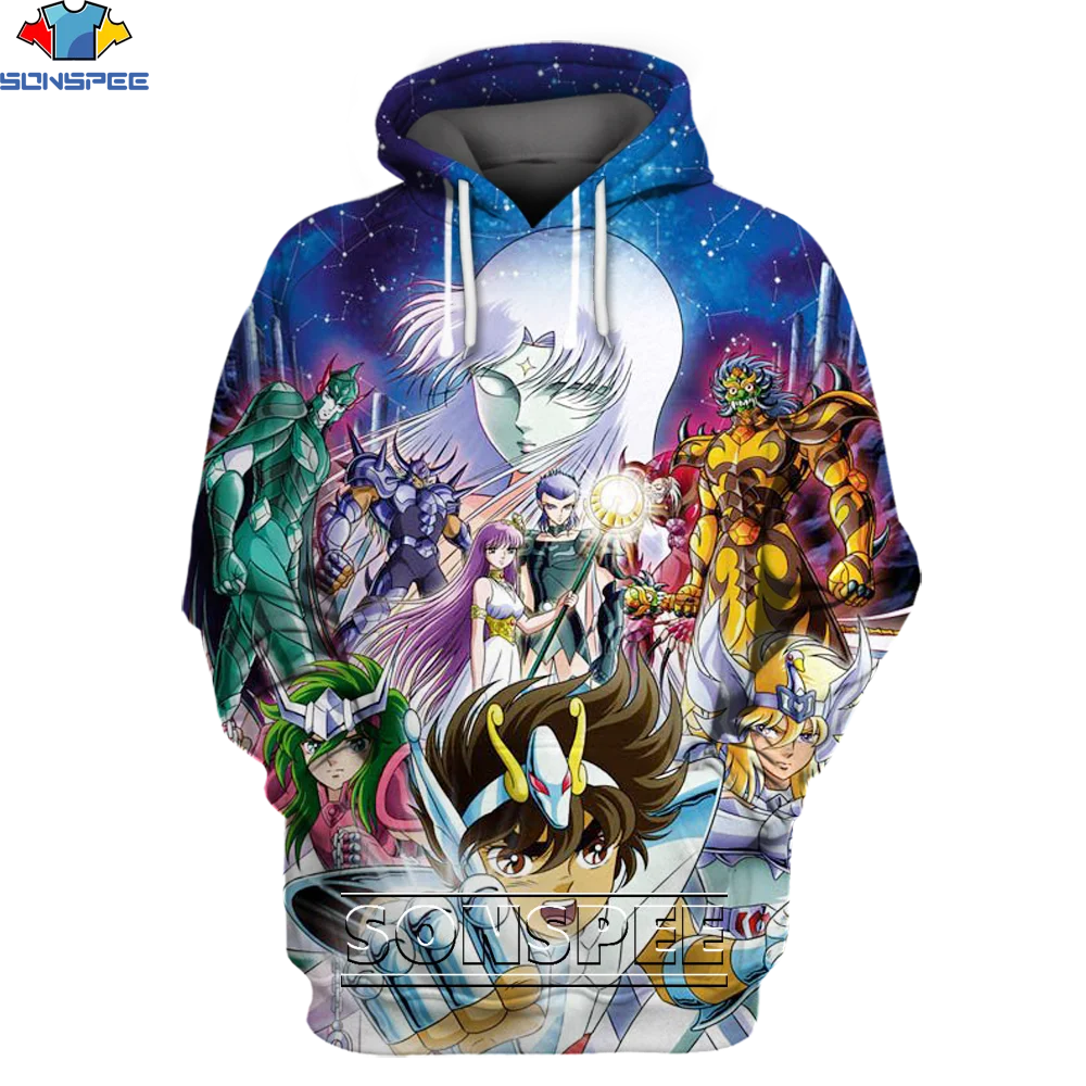 SONSPEE Saint Seiya Hoodies Cartoon Knights Of The Zodiac Hooded Pullover Men Women Hoody Harajuku Streetwear Unisex Sweatshirts