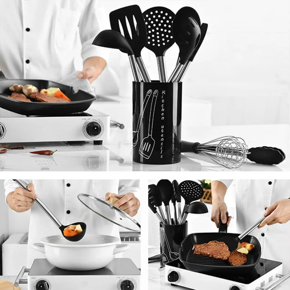8PCS Stainless Steel Food Grade Silicone Cooking Spoon Soup Ladle-Egg Spatula Turner Kitchen Tools Cooking Utensil Set