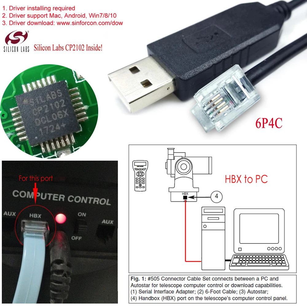 Cp2102 USB rs232 rj12 6p4c Meade телескоп для ПК компьютерный кабель управления|Компьютерные
