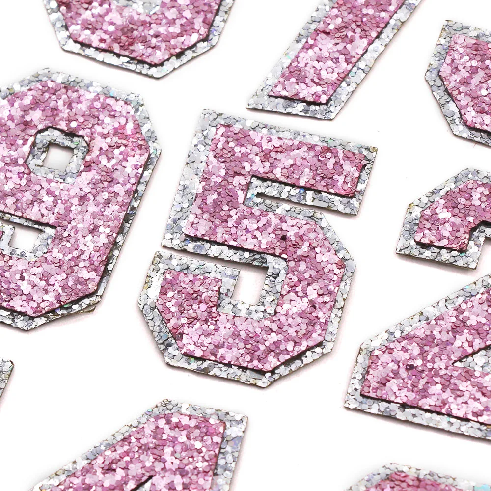 Sequins Pink Number Patches 1Pcs Glitter 0-9 Figure Patch For Kids Women Clothing Iron On Patches Appliques DIY Bags Hats Badge