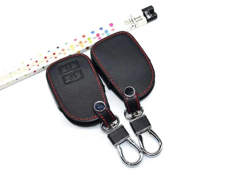 Leather Car Key Case For Toyota Prado Vios Yaris Previa 2 Buttons Smart Remote Fob Cover Keychain Protector Bag Accessories
