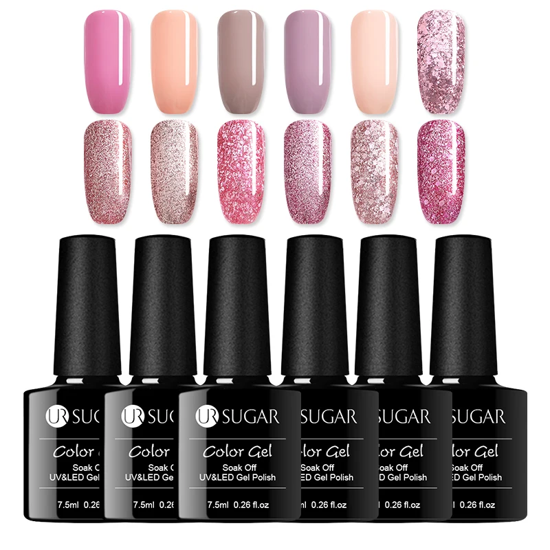 

UR SUGAR 7.5ml UV Gel Nail Polish Rose Gold Glitter Sequins Gel Polish Pure Pink Gel Varnish Soak Off UV LED Nail Art