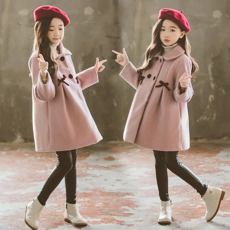 

Girl'S Coat Autumn Clothing 2019 New Style Childrenswear Big Boy Woolen Topwear Korean-style Children Mid-length Woolen Overcoat