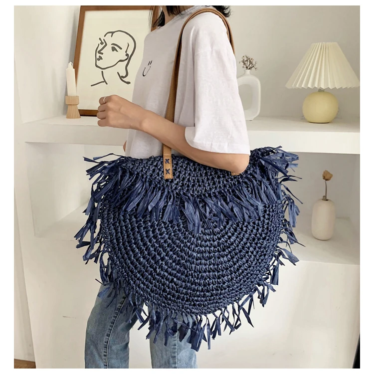 Women Woven Round Straw Shoulder Bag