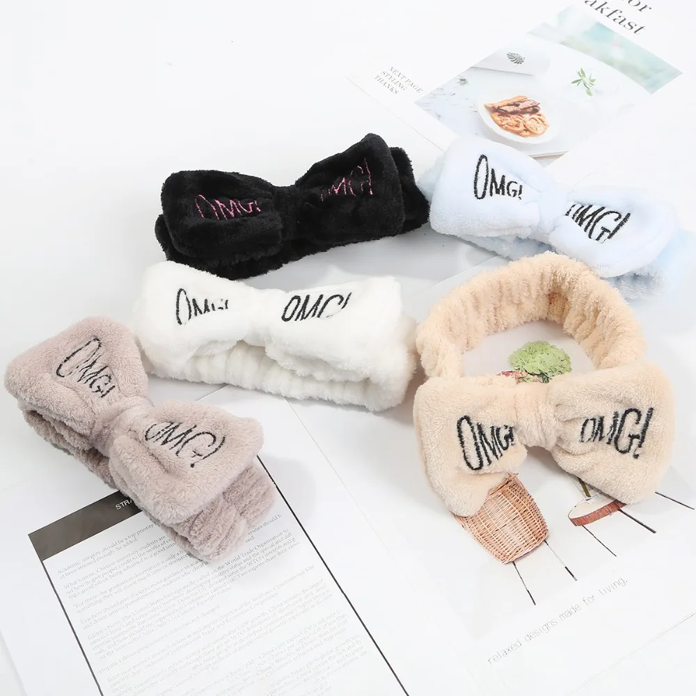 Temperament Fashion New Letter"OMG" Flannel Soft Bow Headbands for Lady Girls Turban Cute Hair Holder  Headwear Hair Accessories Hairclip