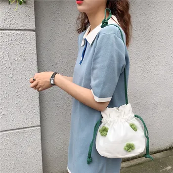 

Summer New Flower Tote Bag Bucket Canvas Handbag Girl Shoulder Bag Small Mobile Bag Crossbody Bags For Women