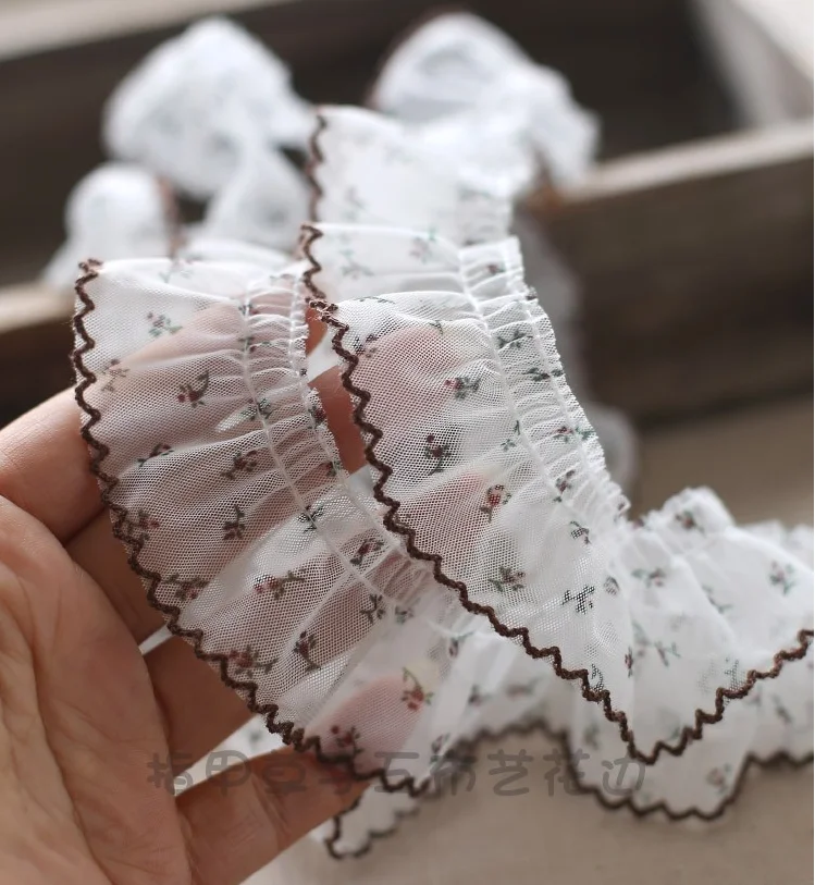 2 Meters Modern Wavelet Pleated Mesh Yarn Printed Lace Trims Dress Hair Accessories Boots Bag Pet Decoration 4cm lace garment accessories,lace sewing supplies,lace hair accessories,lace decoration,lace accessories,lace sewing accessories