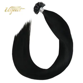 

Ugeat Nail Tip Hair Extensions Pre-bonded Human Hair Jet Black Color #1Non-Remy Straight Human Hair Real Brazilian Hair 50-100G