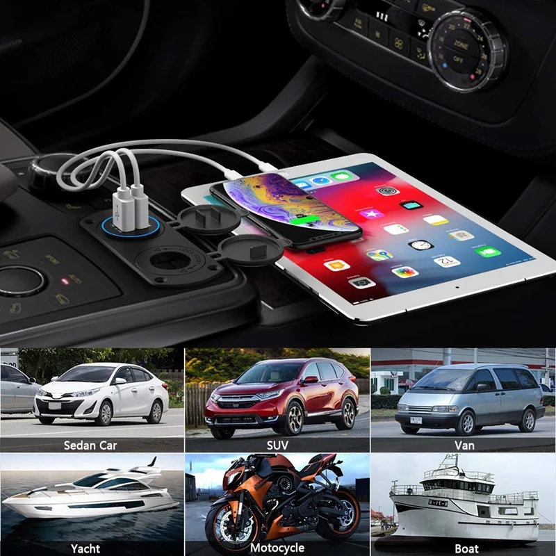 Автомобильное зарядное устройство T Dual Qc3.0 Быстрая зарядка и гнездо прикуривателя, водонепроницаемый и пыленепроницаемый, для 12 V/24 V Автомобильная лодка M