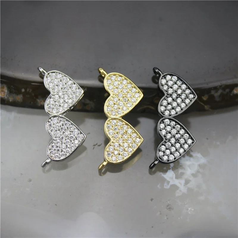 18*20mm 20pcs/lot Delicate Zircon Micro Connector,colorful Heart Shape