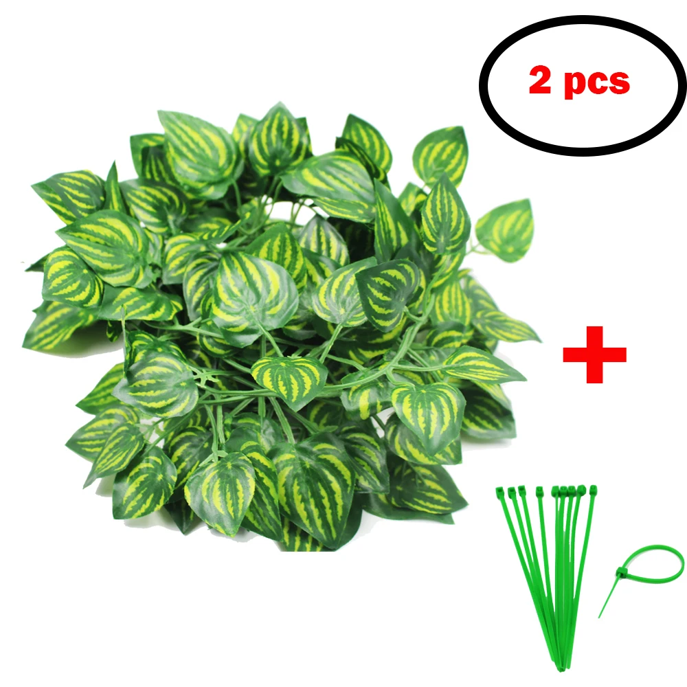 2 pcs Reptile Artificial Vine Plants Leaves Amphibian Reptiles