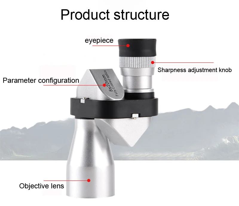 Высокая Мощность HD 8x20 монокулярный Телескоп для туризма в поход бинокль фокус низкий свет ночного видения Telescopio Seiko металл
