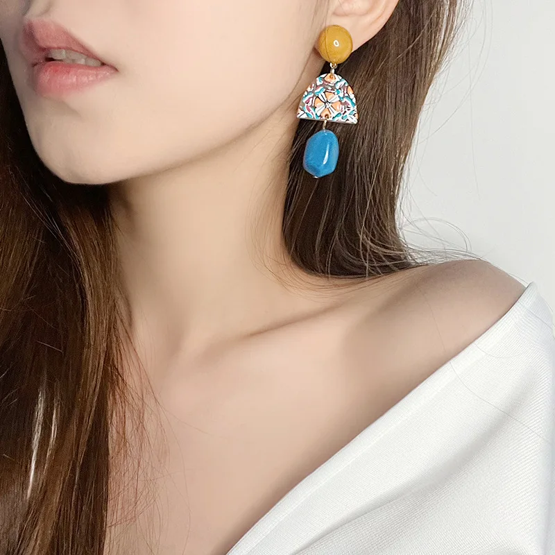 Acrylic Earrings SHANGZHIHUA Vintage Colored Acrylic Earrings For Women's Fashion Unusual Jewelry Christmas Gift Accessories