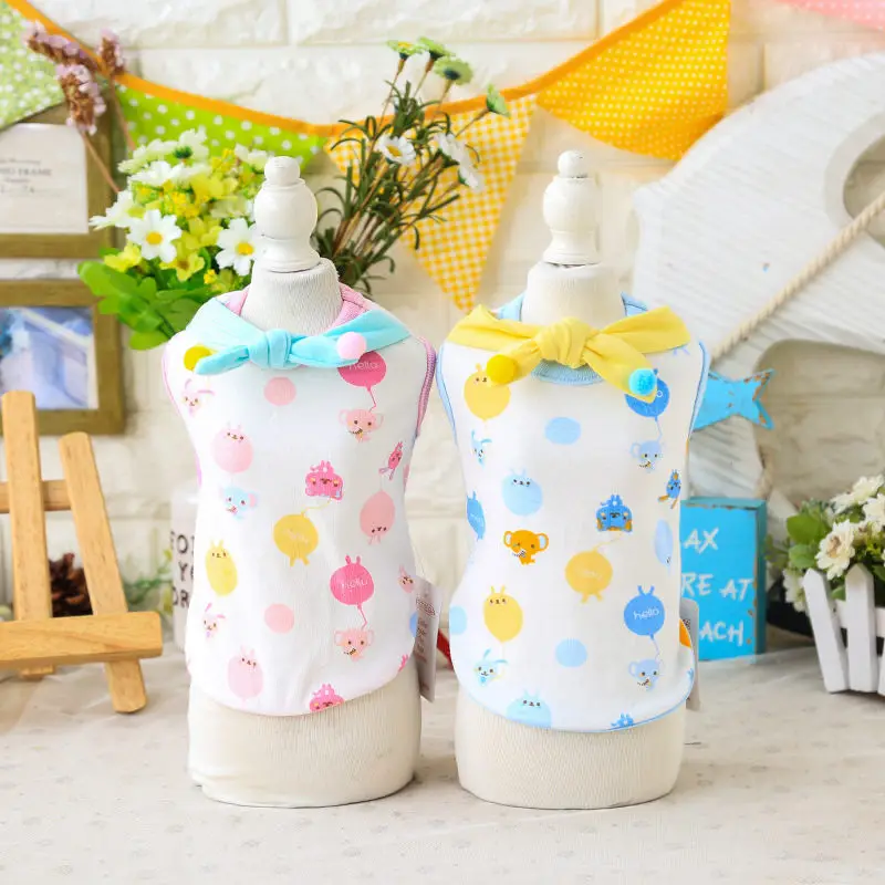 Vestido de verano para perros pequeños, camiseta con lazo y Globo, chaleco para mascotas, color rosa y azul