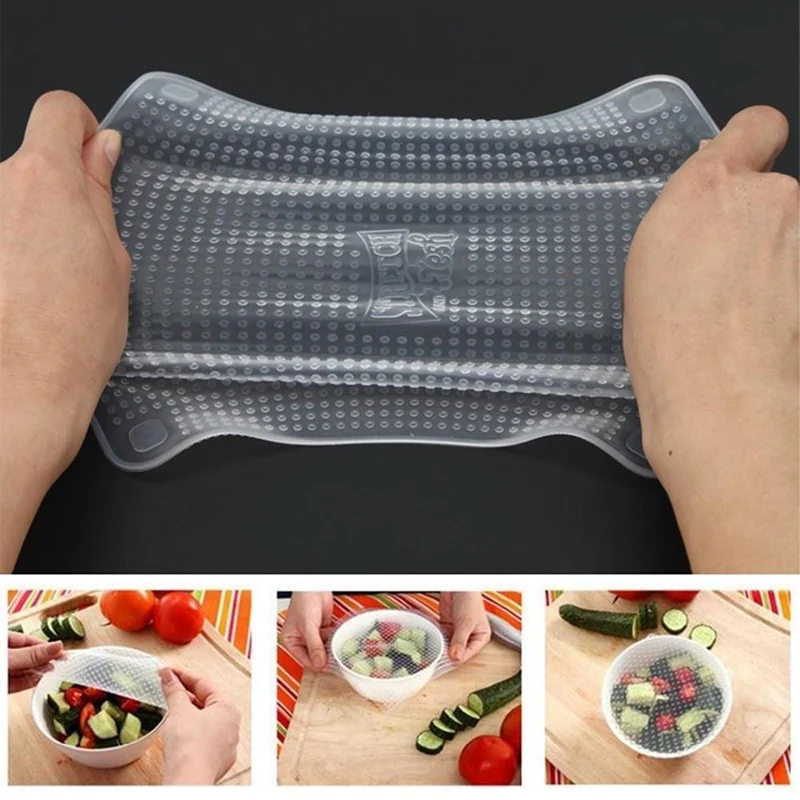 HOT Sale 4Pieces Silicone Seal Cover Stretch Fresh Kitchen Restaurant