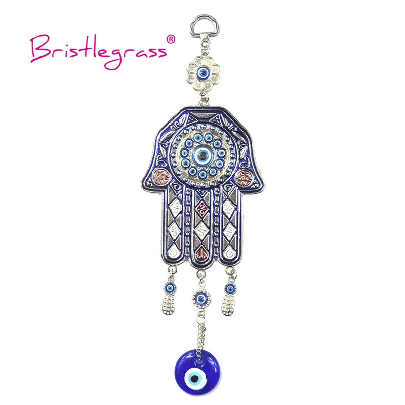 BRISTLEGRASS Turkish Blue Evil Eye Hamsa Hand Amulets Lucky Charms Wall Hanging Pendants Pendulum Blessing Protection Home Decor 6