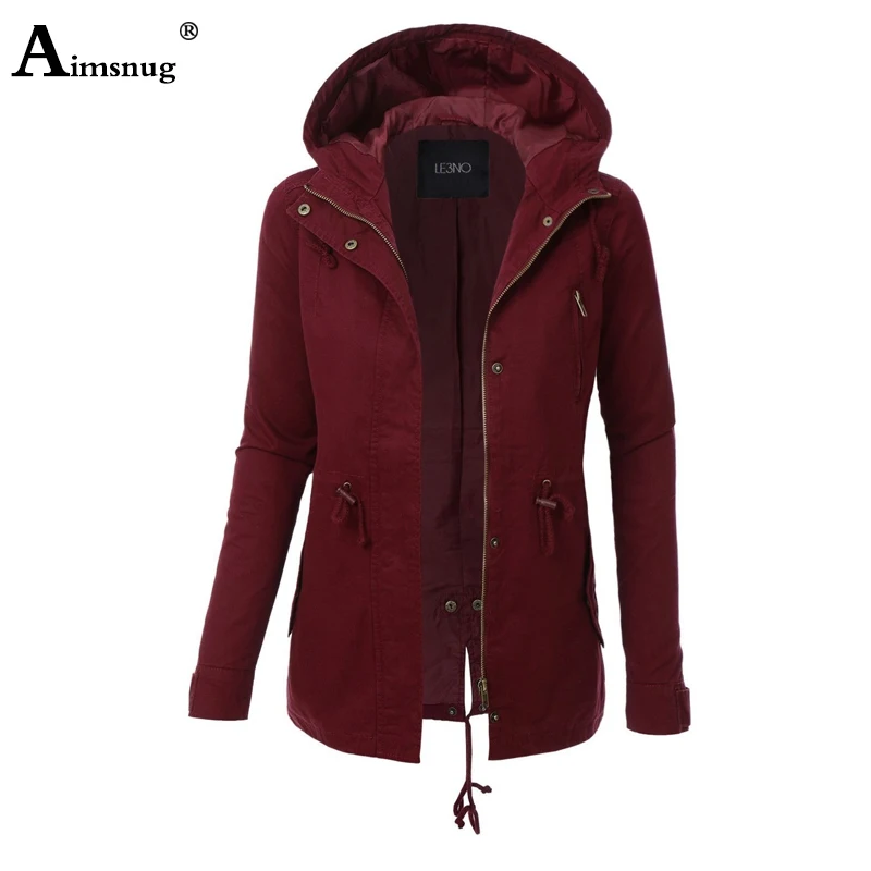 Wine Red Однобортное пальто на молнии, Осень-зима, Женское пальто, одноцветные вельвтовые штаны с розовой шнуровкой, тонкая женская ветровка с капюшоном, длинная куртка - Цвет: Wine Red