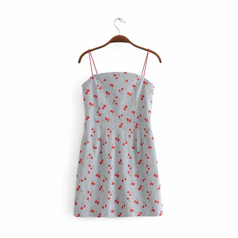 

2018 Autumn New Style Cherry Slim Fit Hipster Slimming Versatile Printing Slip Dress Short Skirt Women's Report