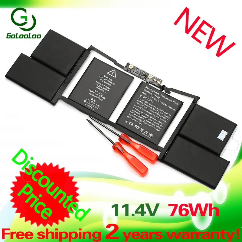 Golooloo 11,4 V 76Wh A1820 Аккумулятор для ноутбука Apple MacBook 1" A1707( лет