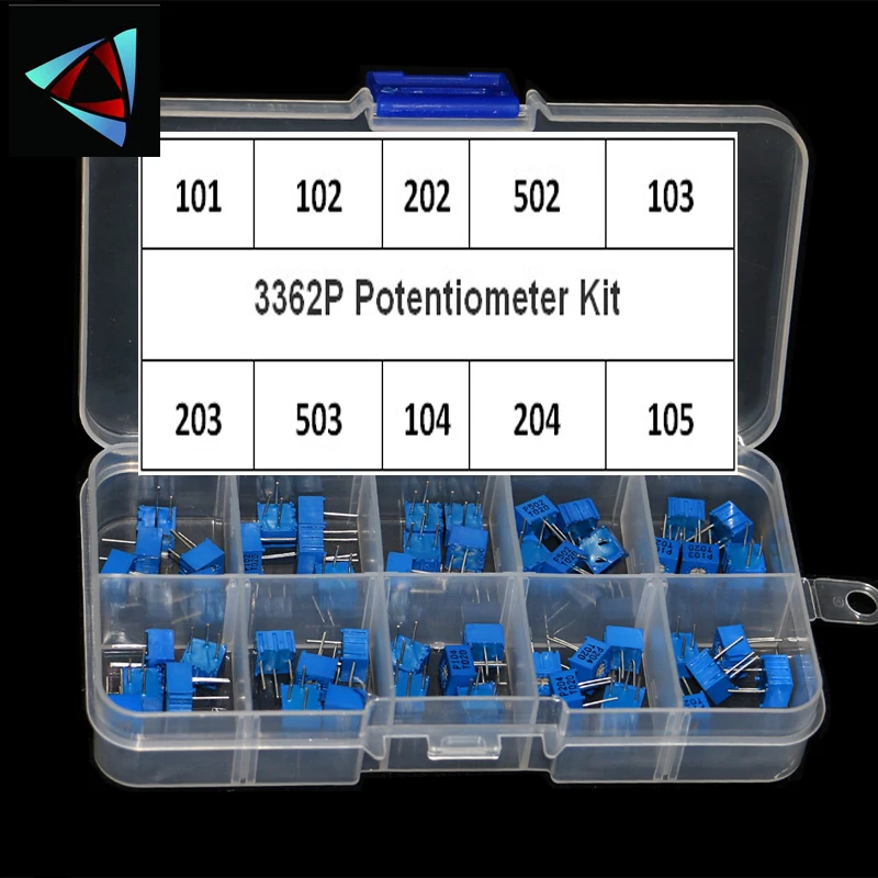 50PCS/LOT 3362P 100R-1M ohm 10values*5PCS 3362 101-105 Multiturn Trimming Potentiometers Kit | Электронные компоненты и