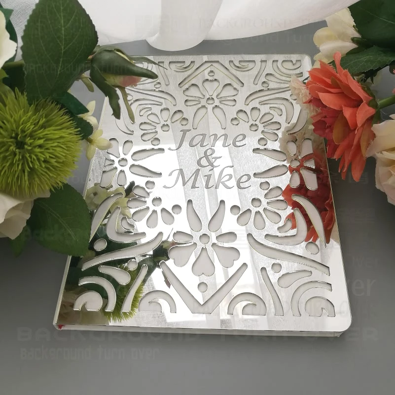 Guest Book Wedding Guestbook Personalized Mirror Signature Decor Engrave Carve Gifts For Guests Cover Gift Album G009