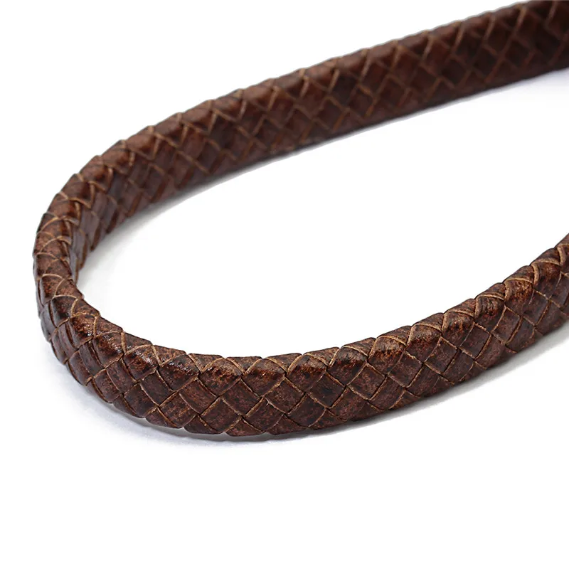 1yard/lot Width 10mm 12mm Braided Real Leather Cord Bracelet Findings Flat Leather Rope Thread For DIY Jewelry Making Wholesale