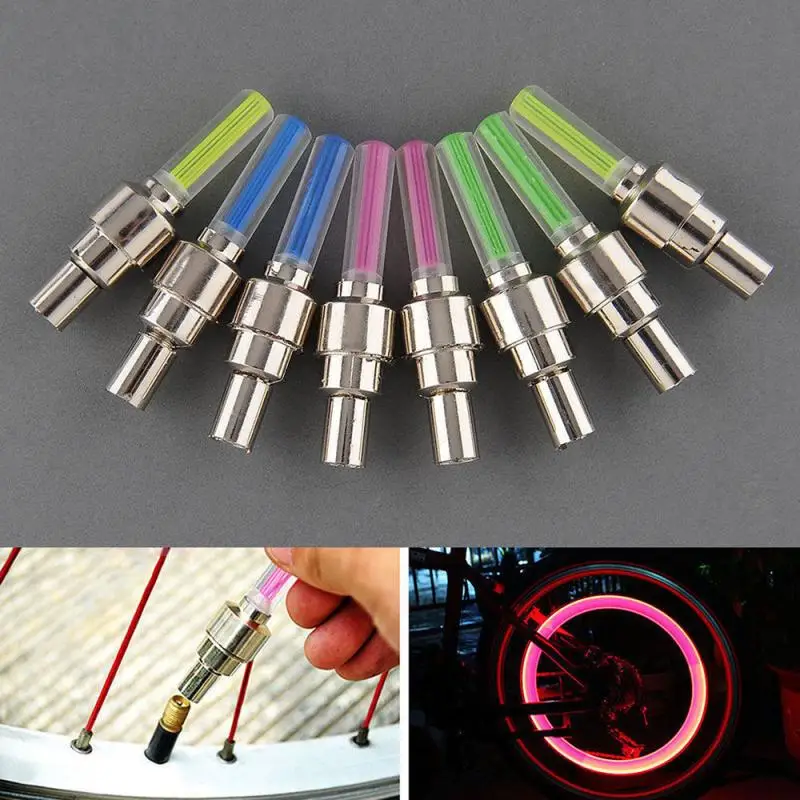 2pcs Cycling Bicycle Wheel Lamp Bike Lights Accessories Bike Bicycle Car Motor Wheel Tire Valve Cap LED Neon Flash Lamp Light