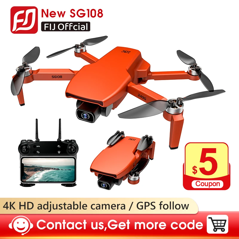Дрон 4k SG108 HD с камерой 5G Wi Fi GPS бесщеточный FPV 1 км междугородний Радиоуправляемый