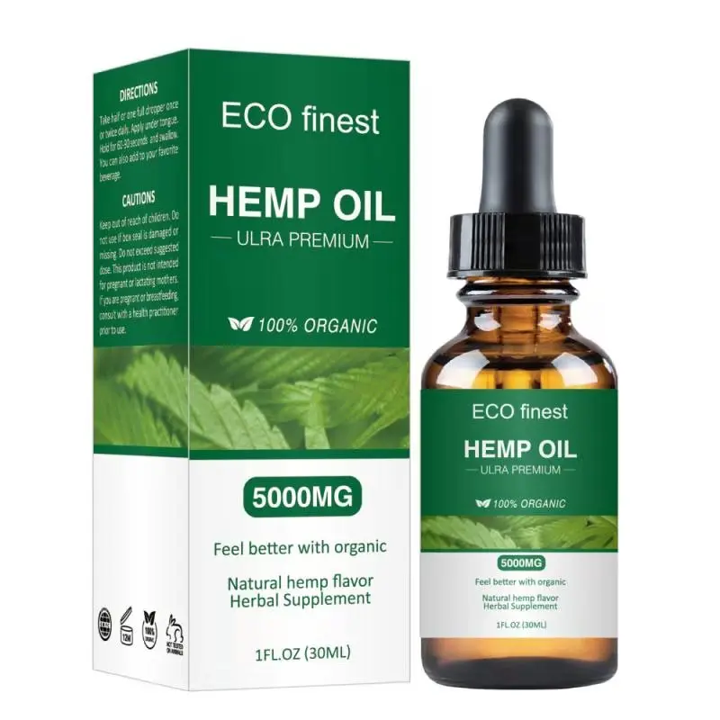 30ml 100% Natural Hemp Oil for Pain Relief Sleep Aid Anti Stress 1000/5000mg Contains CBD Hemps Extract Drops Body Skin Care |