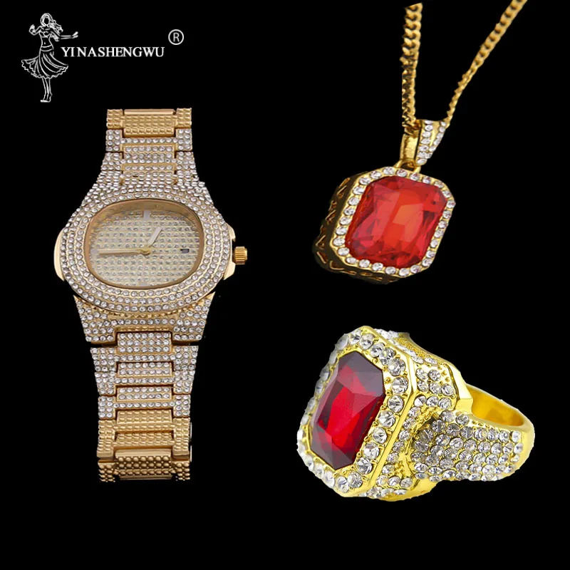 Jual Men Watch Red Ruby Ring Combo Set 