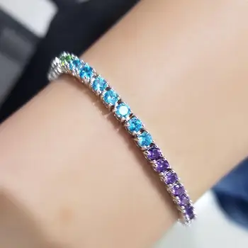 

Hot European and American simple hip-hop bracelet Copper inlaid colorful zircon tide bracelet tennis chain factory direct sales