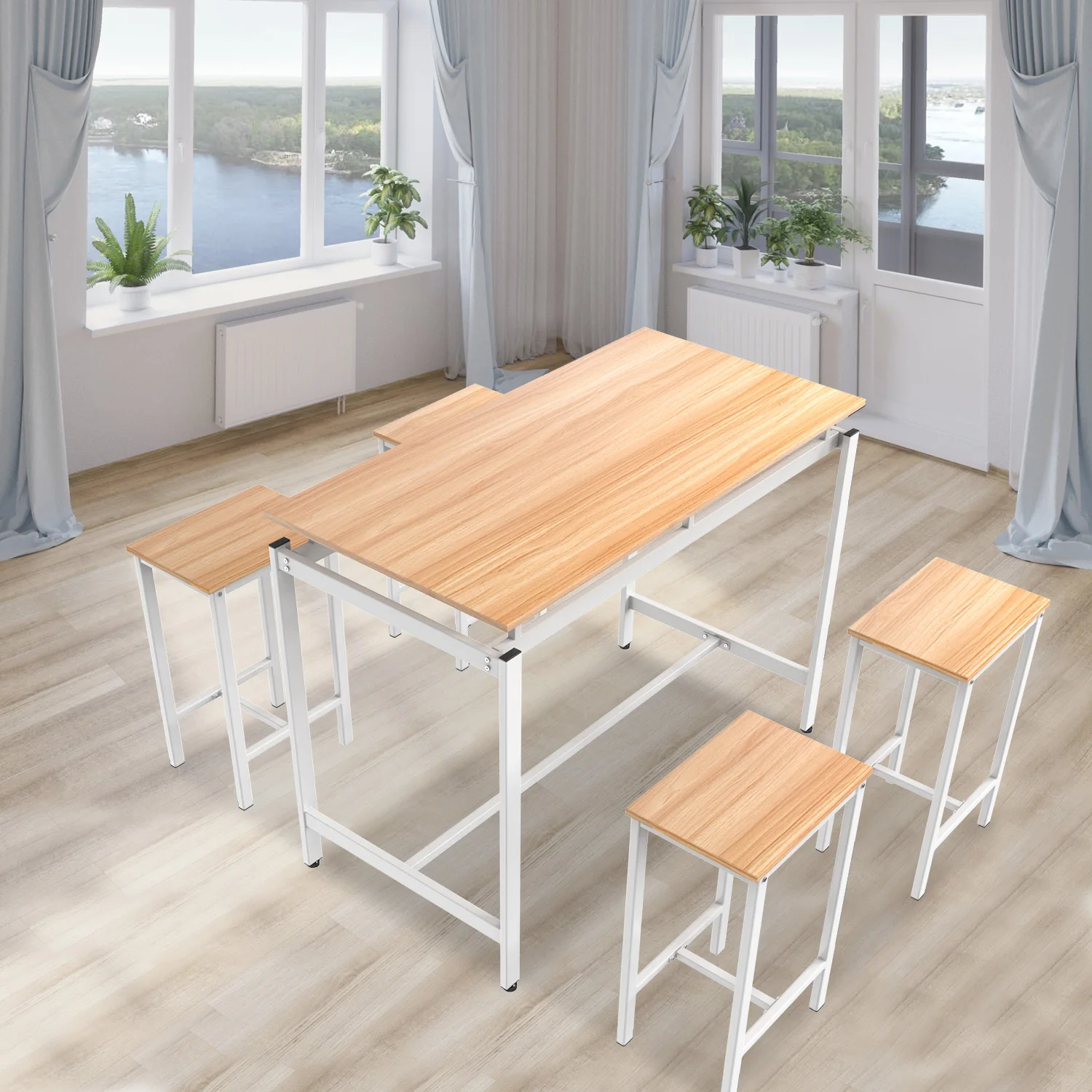 1 Set Modern Industrial Style Dining Table Set Dining Room Home Kitchen Furniture With 4pcs Chairs Aliexpress