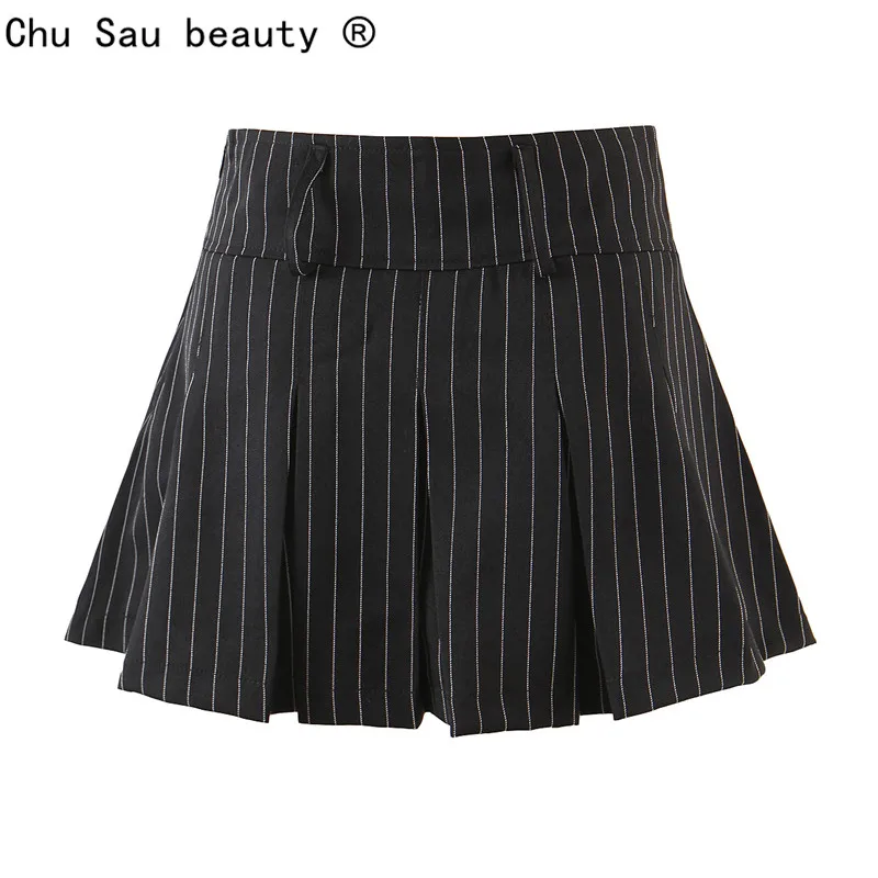 Vintage college style sexy high waist striped pleated skirt woman slim ...